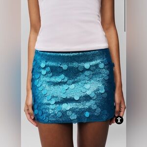 Danielle Guizio Low Rise Paillette Skirt in Sea Blue